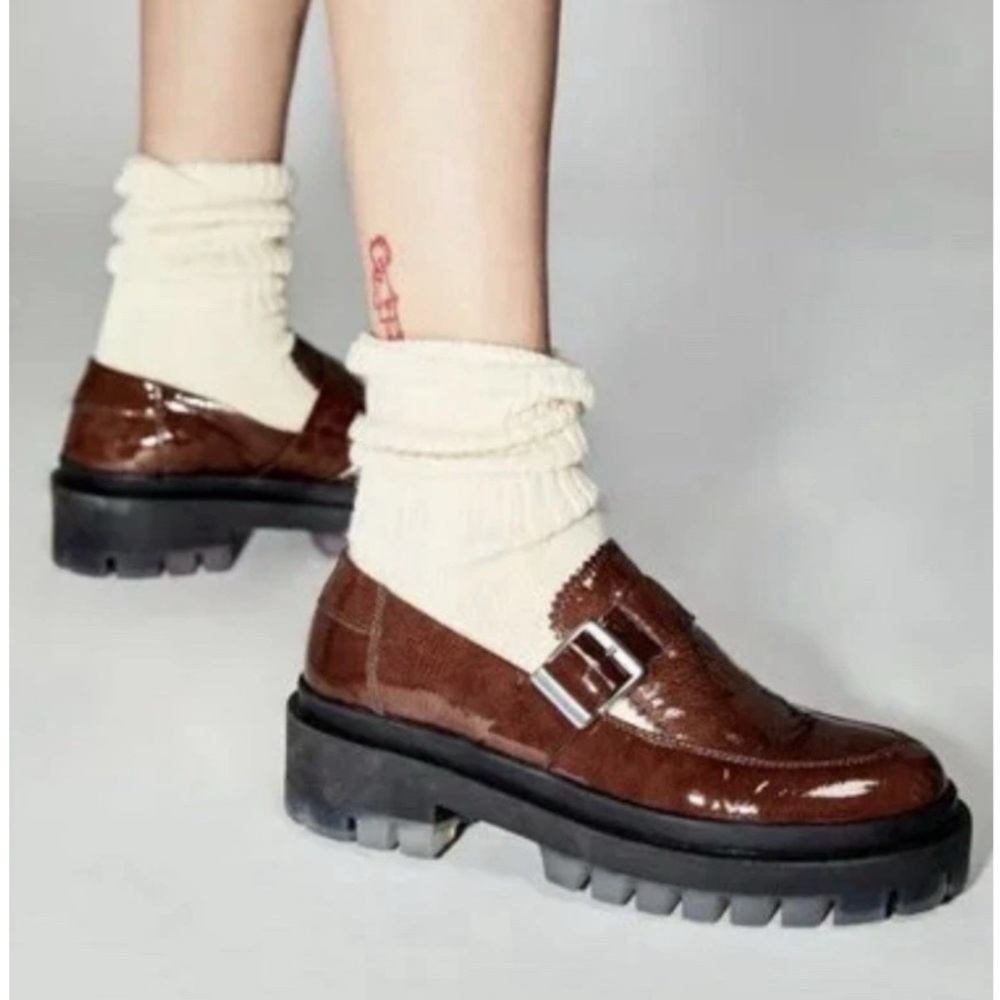 Free People Mackenzie MJ Patent Leather Loafers Brown EU 39 US 9 Classic Preppy - Picture 2 of 11
